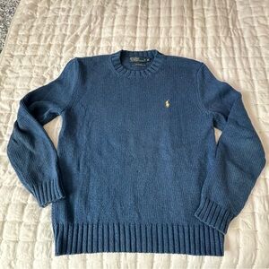 Polo Ralph Lauren Men's Blue Crewneck Cotton Sweater - Medium